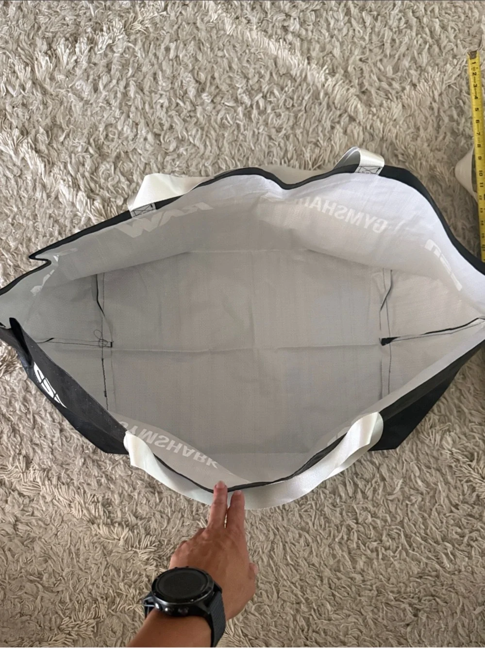 Gymshark Black Tote Bag with White Handles and Logos